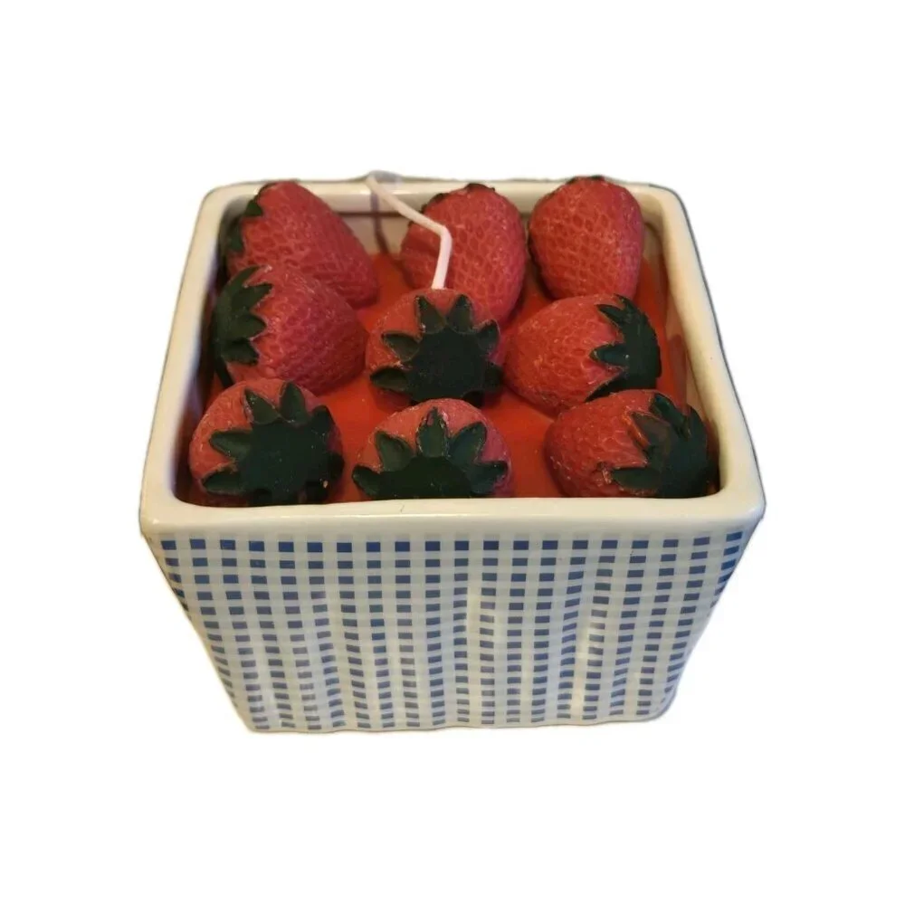 New Farmhouse Garden Basket Of Strawberries Fruit Food Candle Soy Blend Decor